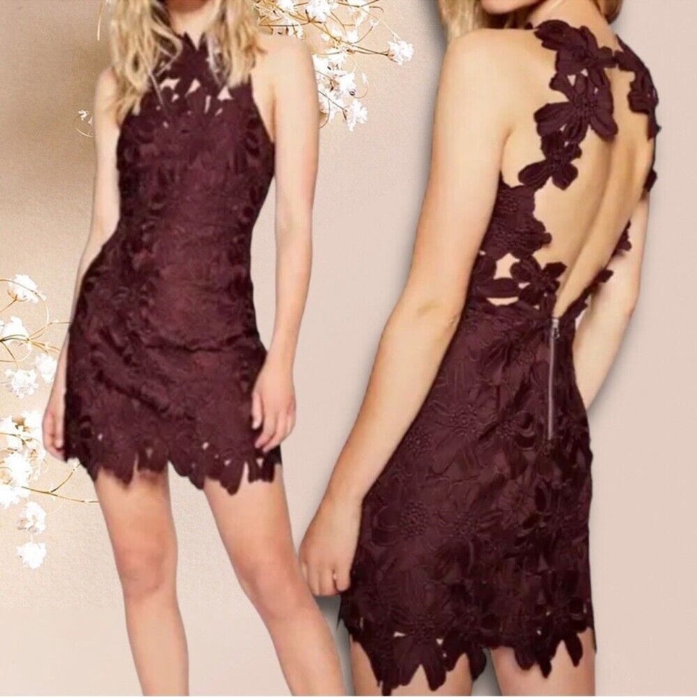 Free People Saylor Deep Purple Backless Lace Floral Dress